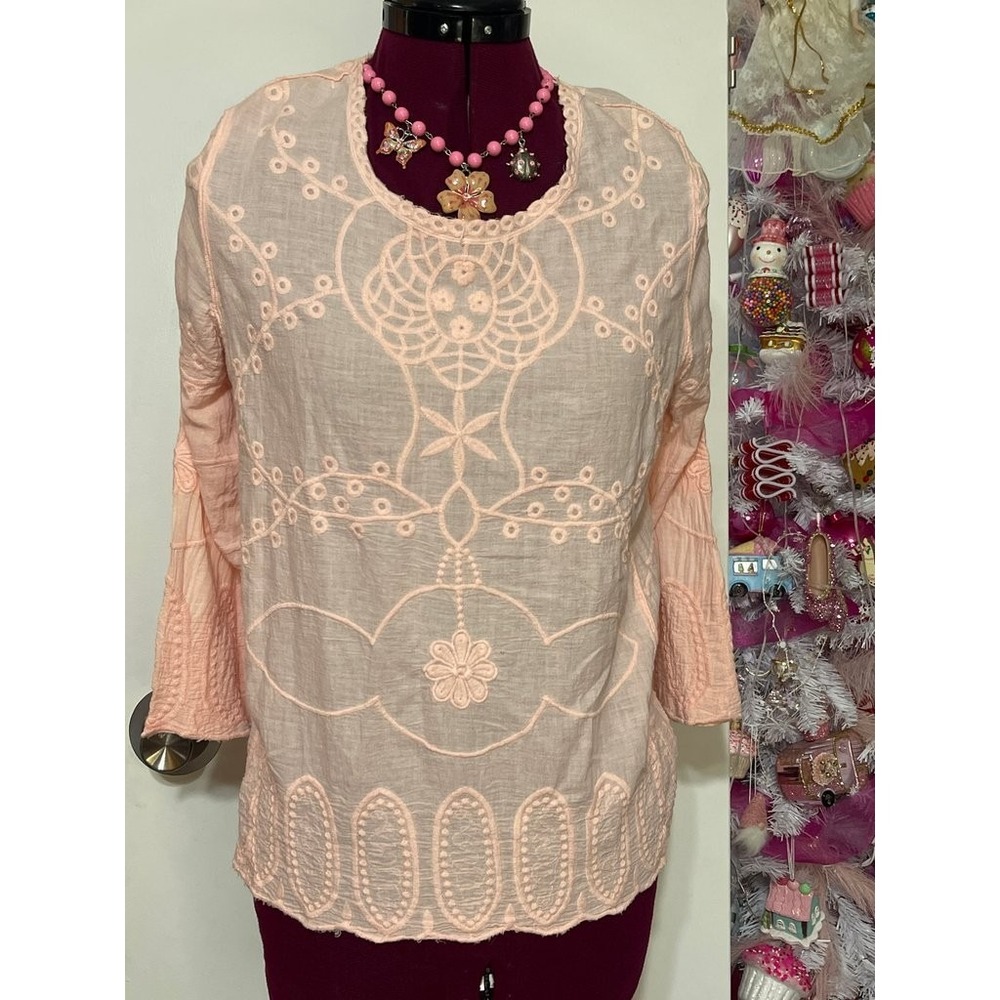 New Directions Pink Embroidered Blouse - Size M - Picture 5 of 6
